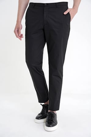Comfort Fit Yan Cep Beli Lastikli %97 Pamuk Siyah Pantolon P 1214