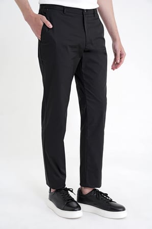 Comfort Fit Yan Cep Beli Lastikli %97 Pamuk Siyah Pantolon P 1214
