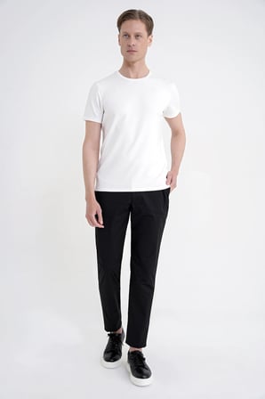 Comfort Fit Yan Cep Beli Lastikli %97 Pamuk Siyah Pantolon P 1214