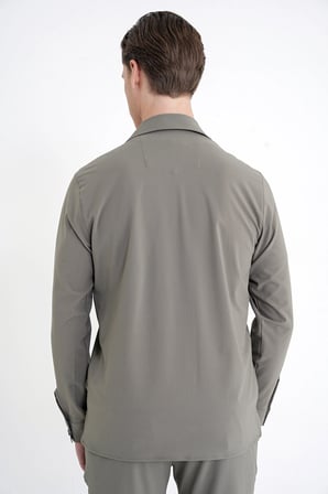 Comfort Fit Apaş Yaka  Doku Desenli %100 Pamuk Haki Gömlek Ceket G 1601
