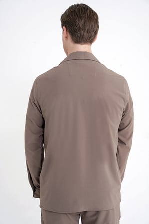 Comfort Fit Apaş Yaka  Doku Desenli %100 Pamuk Vizon Gömlek Ceket G 1601