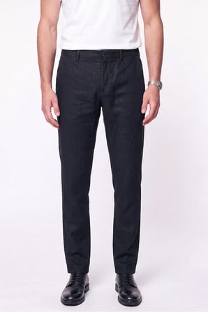Comfort Fit Beli Lastikli %100 Keten Siyah Pantolon P 1215