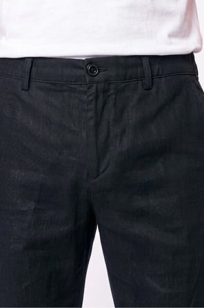 Comfort Fit Beli Lastikli %100 Keten Siyah Pantolon P 1215