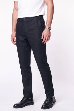 Comfort Fit Beli Lastikli %100 Keten Siyah Pantolon P 1215