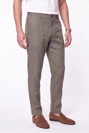 Comfort Fit Beli Lastikli %100 Keten Haki Pantolon P 1215