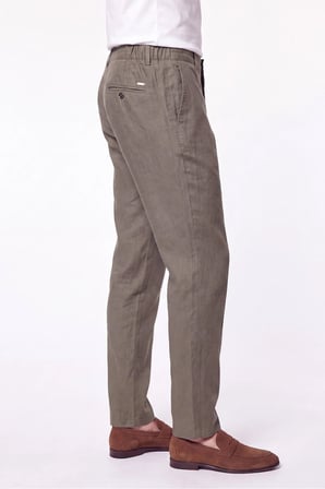 Comfort Fit Beli Lastikli %100 Keten Haki Pantolon P 1215