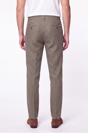 Comfort Fit Beli Lastikli %100 Keten Haki Pantolon P 1215