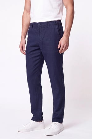 Comfort Fit Beli Lastikli %100 Keten Lacivert Pantolon P 1215