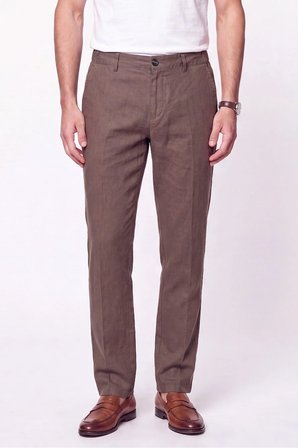 Comfort Fit Beli Lastikli %100 Keten Vizon Pantolon P 1215