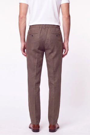 Comfort Fit Beli Lastikli %100 Keten Vizon Pantolon P 1215