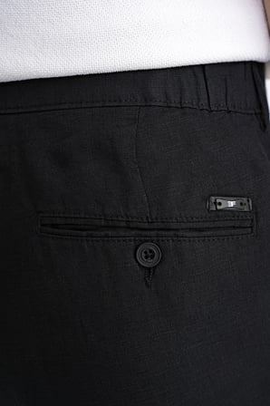 Oversize Kalıp Yan Cep Beli Lastikli Siyah Keten Pantolon P 1216