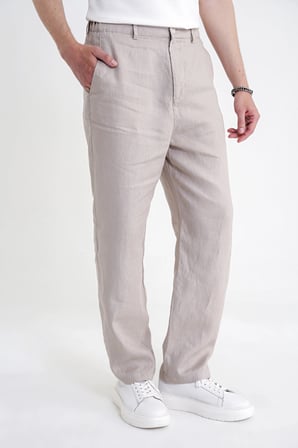 Oversize Kalıp Yan Cep Beli Lastikli Taş Keten Pantolon P 1216