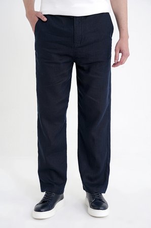 Oversize Kalıp Yan Cep Beli Lastikli Lacivert Keten Pantolon P 1216