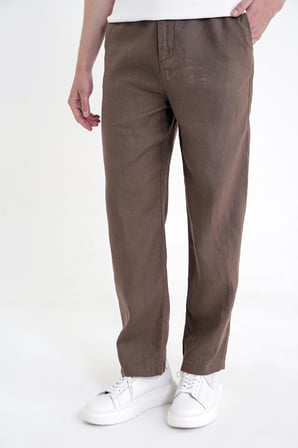 Oversize Kalıp Yan Cep Beli Lastikli Vizon Keten Pantolon P 1216