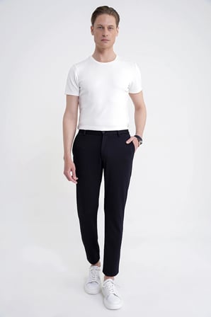 Comfort Fit Beli Lastikli Armürlü Dokuma Esnek Pamuk Lacivert Jogger Pantolon P 1217