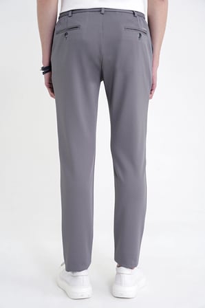 Comfort Fit Beli Lastikli Armürlü Dokuma Esnek Pamuk Gri Jogger Pantolon P 1217