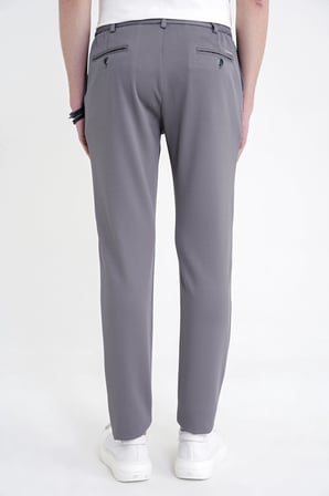 Comfort Fit Beli Lastikli Armürlü Dokuma Esnek Pamuk Gri Jogger Pantolon P 1217