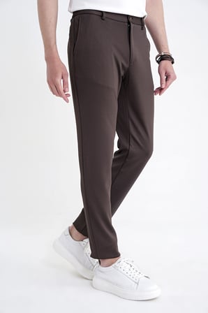 Comfort Fit Beli Lastikli Armürlü Dokuma Esnek Pamuk Kahverengi Jogger Pantolon P 1217