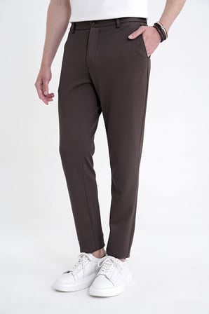 Comfort Fit Beli Lastikli Armürlü Dokuma Esnek Pamuk Kahverengi Jogger Pantolon P 1217