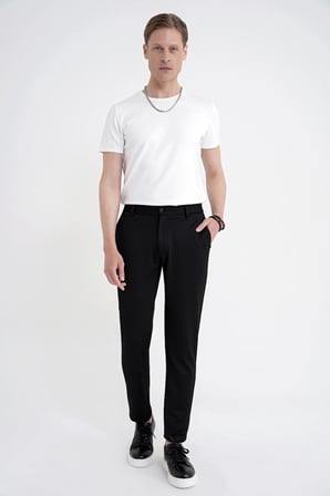 Comfort Fit Beli Lastikli Armürlü Dokuma Esnek Pamuk Siyah Jogger Pantolon P 1217