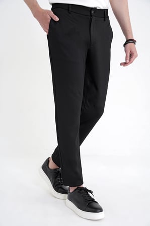 Comfort Fit Beli Lastikli Armürlü Dokuma Esnek Pamuk Siyah Jogger Pantolon P 1217