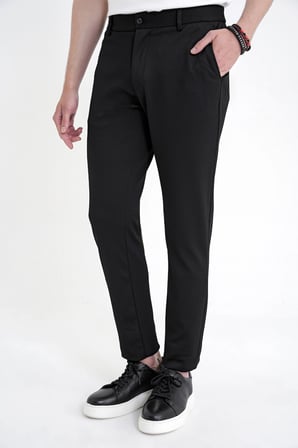 Comfort Fit Beli Lastikli Armürlü Dokuma Esnek Pamuk Siyah Jogger Pantolon P 1217