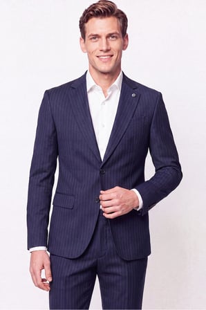 Slim Fit Mono Yaka Esnek Yünlü Lacivert Çizgili Takım Elbise Tk 942