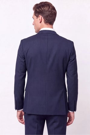 Slim Fit Mono Yaka Esnek Yünlü Lacivert Çizgili Takım Elbise Tk 942