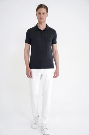 Slim Fit Modal Kumaş Siyah Çıtçıtlı Polo Yaka Tişört Ts 923