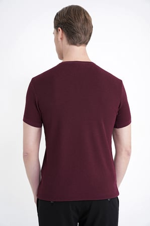 Comfort Fit Rayon Karışımlı Bordo Bisiklet Yaka Tişört TS 925 