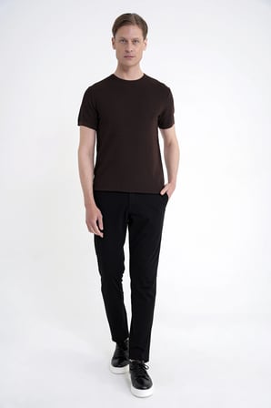 Comfort Fit Rayon Karışımlı Kahverengi Bisiklet Yaka Tişört TS 925 