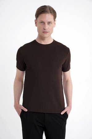Comfort Fit Rayon Karışımlı Kahverengi Bisiklet Yaka Tişört TS 925 