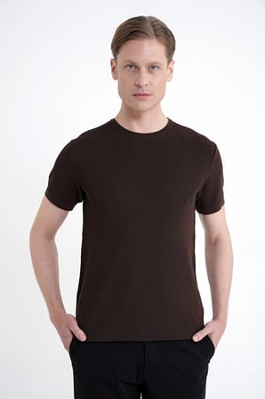 Comfort Fit Rayon Karışımlı Kahverengi Bisiklet Yaka Tişört TS 925 