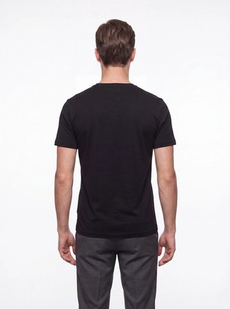 Comfort Fit Pamuklu Modal Kumaş Bisiklet Yaka Siyah Tişört TS 924