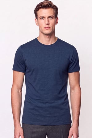 Comfort Fit Pamuklu Modal Kumaş Bisiklet Yaka Lacivert Tişört TS 924