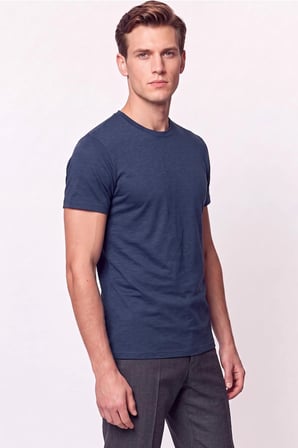 Comfort Fit Pamuklu Modal Kumaş Bisiklet Yaka Lacivert Tişört TS 924