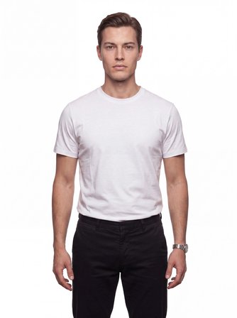 Comfort Fit Pamuklu Modal Kumaş Bisiklet Yaka Ekru Tişört TS 924