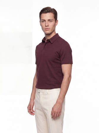 Slim Fit Pamuklu Kıvrılmaz Polo Yaka Bordo Tişört TS 928