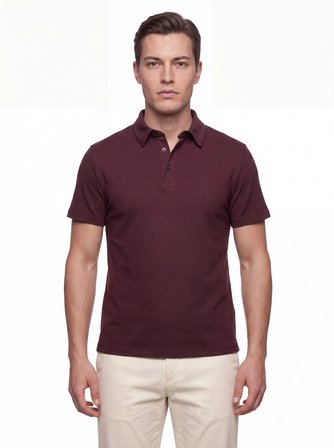 Slim Fit Pamuklu Kıvrılmaz Polo Yaka Bordo Tişört TS 928