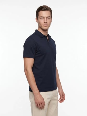 Slim Fit Pamuklu Kıvrılmaz Polo Yaka Lacivert Tişört TS 928
