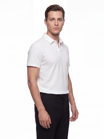 Slim Fit Pamuklu Kıvrılmaz Polo Yaka Ekru Tişört TS 928