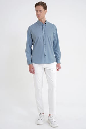 Slim Fit Pötikare Baskılı Pamuklu Yaka Düğmeli Yeşil Gömlek G 1604