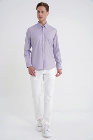 Slim Fit Yaka Düğmeli Baskılı Pamuklu Bordo Gömlek G 1606