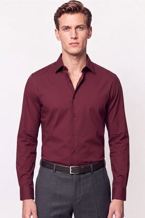 Slim Fit  Pamuklu Bordo Gömlek G 1607  