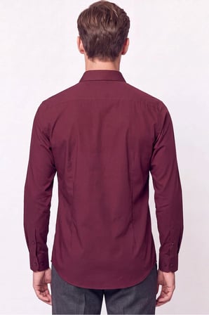 Slim Fit  Pamuklu Bordo Gömlek G 1607  