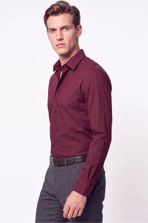 Slim Fit  Pamuklu Bordo Gömlek G 1607  