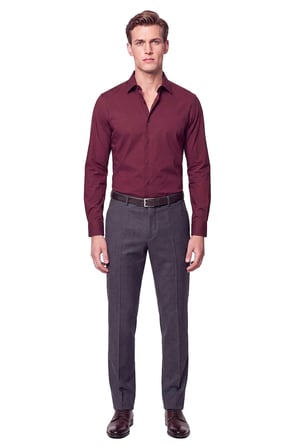 Slim Fit  Pamuklu Bordo Gömlek G 1607  