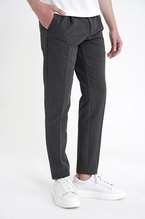 Comfort Fit Rahat Kalıp Pileli Esnek Pamuklu Çizgili Siyah Jogger Pantolon P 1218