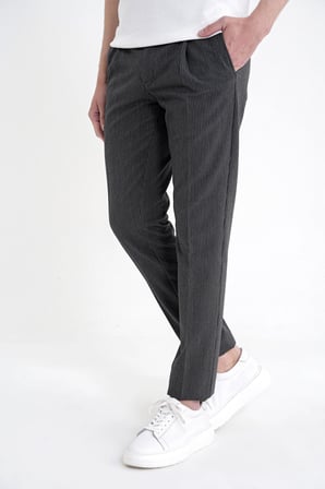 Comfort Fit Rahat Kalıp Pileli Esnek Pamuklu Çizgili Siyah Jogger Pantolon P 1218