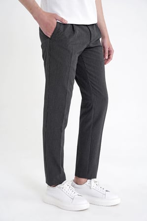 Comfort Fit Rahat Kalıp Pileli Esnek Pamuklu Çizgili Siyah Jogger Pantolon P 1218
